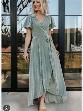 Baltic Born Women's Sage Green Wrap Maxi Dress with Flutter Sleeves